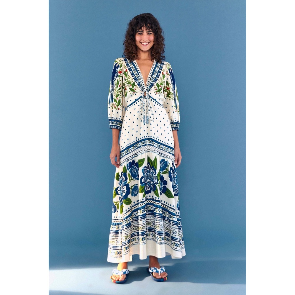 NWT Farm Rio Macaw Flight Maxi Dress Small Tropical Bird Linen $280 Sold Out - Picture 2 of 16